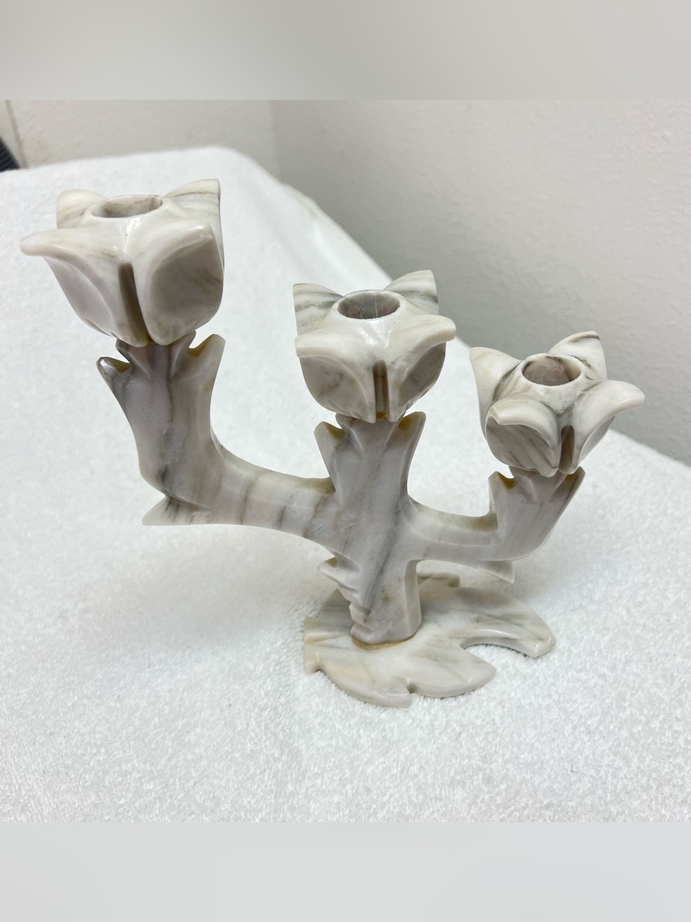 Vintage Marble Tulip Candle Holder Candelabra With Leaf Stand